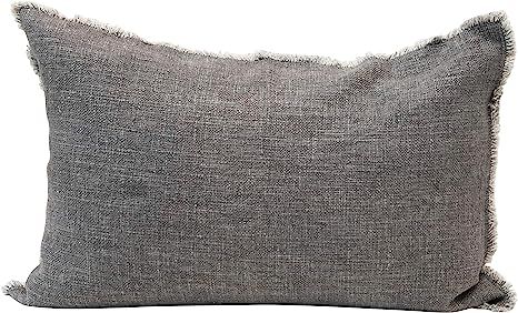 Creative Co-Op Linen Blend Lumbar Frayed Edges, Grey Pillow | Amazon (US)