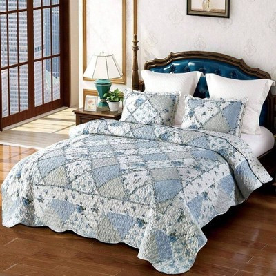 Blue Floral Patchwork Quilt Set, Full Queen, 3 - Piece with 2 Pillowcases Blue Queen | Target