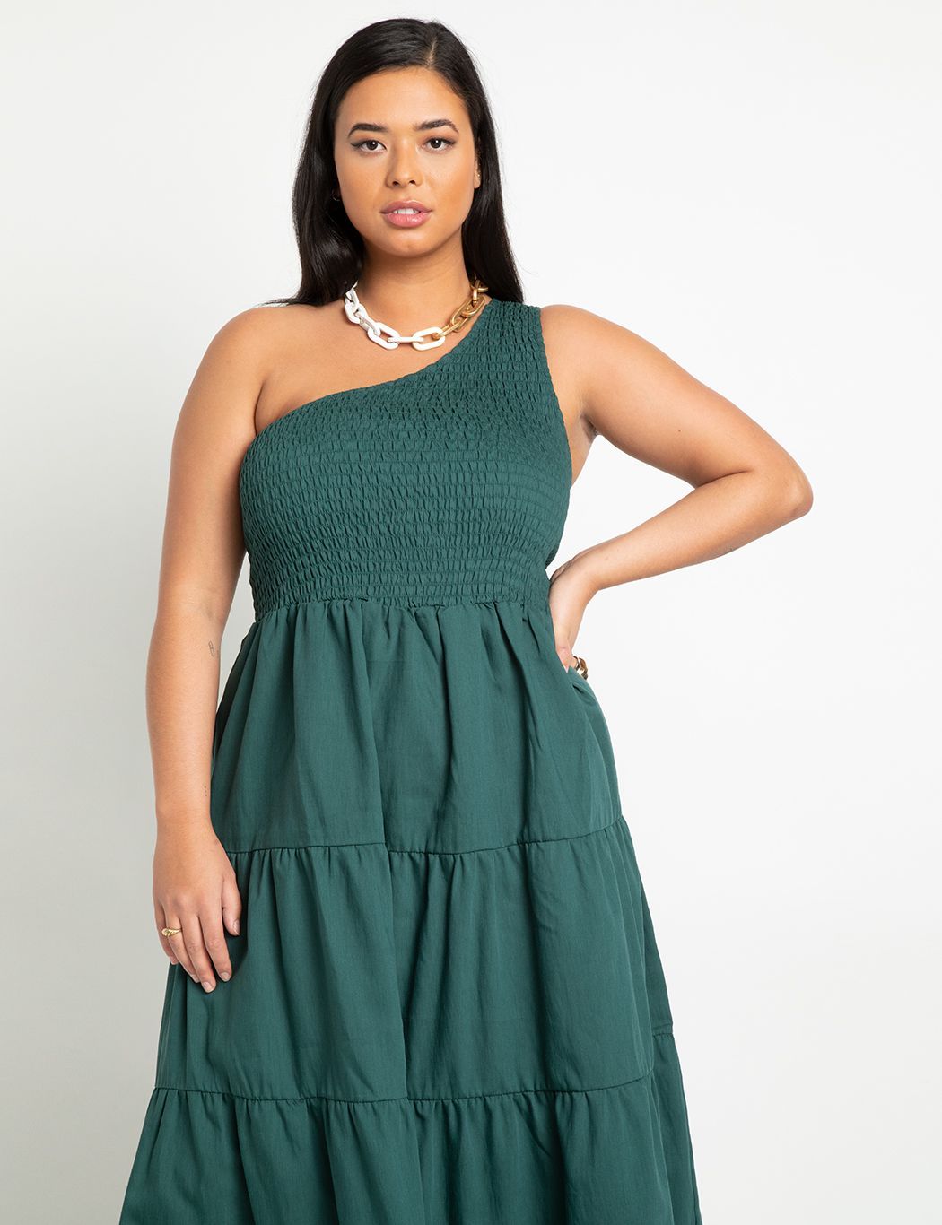 Smocked Bodice One Shoulder Dress | Women's Plus Size Dresses | ELOQUII | Eloquii