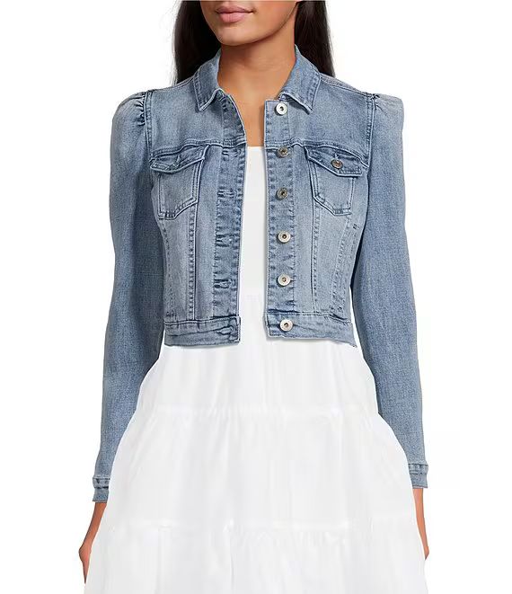 Chelsea & Violet Point Collar Long Puff Shoulder Sleeve Denim Short Statement Jacket | Dillard's | Dillard's