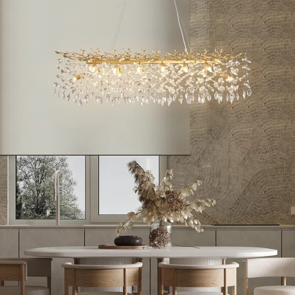 Gold Crystal Chandeliers Modern Rectangular Chandeliers 47.2" Golden Tree Branches Ceiling Pendan... | Wayfair North America