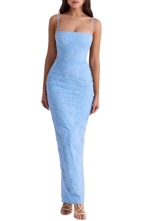 HOUSE OF CB Eva Floral Lace Gown in Cinderella Blue at Nordstrom, Size X-Large | Nordstrom