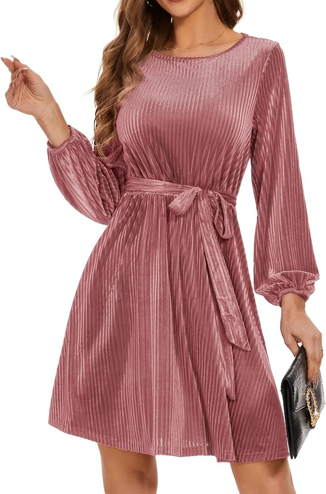 Bbonlinedress Womens Long Sleeve Cocktail Wedding Guest Velvet Dresses 2024 Mini Fall Semi Formal... | Amazon (US)