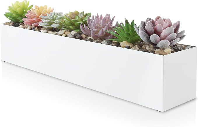 Modern White Rectangle Planter Box | 16" Metal Planter Perfect as a Succulent Planter | Narrow Pl... | Amazon (US)