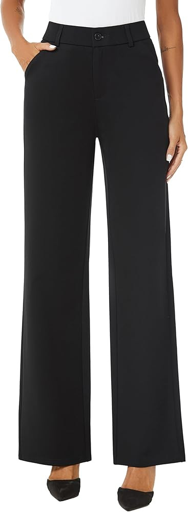 Womens High Waist Wide Straight Leg Trousers Casual Slacks Dress Pants with Pockets | Amazon (US)