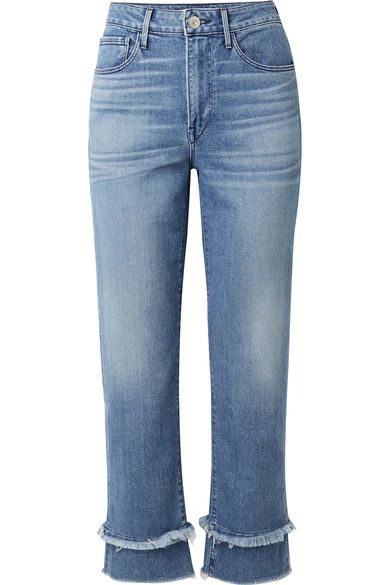 3x1 - W3 Petal Higher Ground Frayed High-rise Slim-leg Jeans - Mid denim | NET-A-PORTER (UK & EU)