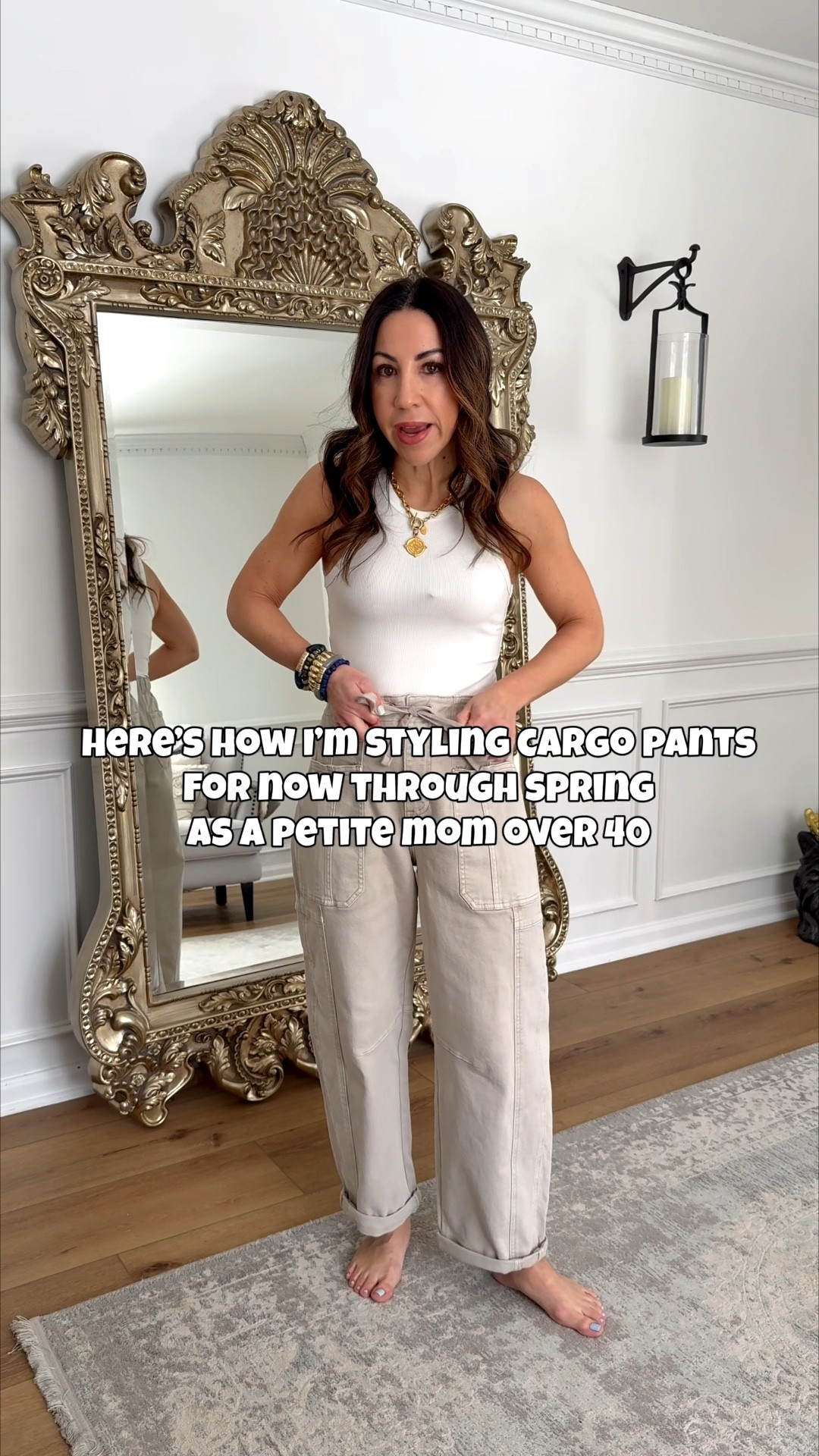 Sometimes I get tired of wearing jeans and sometimes I get tired of wearing leggings. These cargo pants are the perfect alternative. They have stretch but almost a denim like fabric. Petite friendly and just a great pair of pants that you could wear now right through the spring and summer. These are selling out quickly girls! 

Cargo pants 25. Denim shirt XS. White V-neck T-shirt XS. Sweaters small. Lemon top small. White tank small. Hoodie small. Steve Madden TTS. Sneaker size down. Dolce vita size down. Heels TTS. Birkenstocks TTS. Bracelets code HOUSEOFLEO20. 

#LTKPetite #LTKOver40