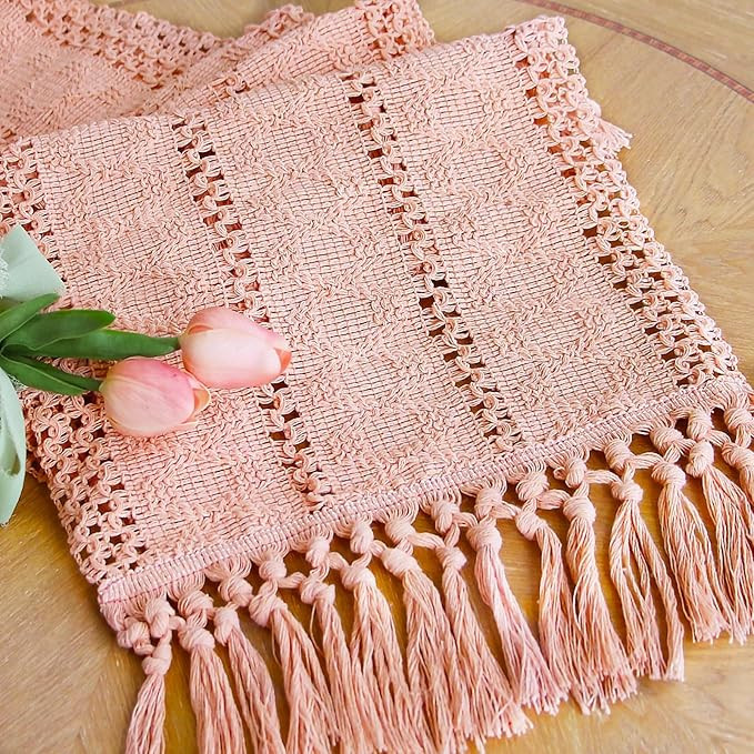 FEXIA Pink Table Runner 72 Inches Long Boho Macrame Table Runner for Summer Pink Room Decor Farmh... | Amazon (US)