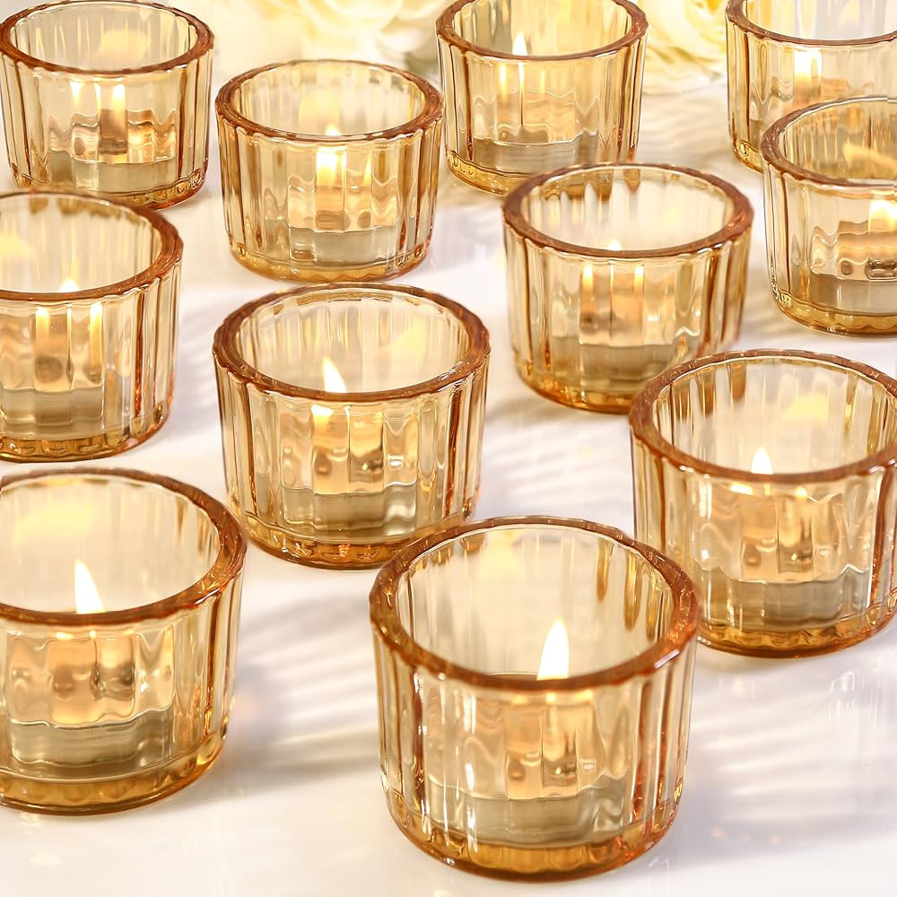 24pcs Gold Glass Tealight Candle Holder, Votive Candle Holders for Table Centerpiece, Vintage Sma... | Amazon (US)