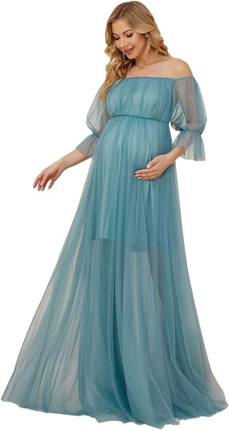 Ever-Pretty Women's Off-Shoulder A-line Tulle Maternity Dress for Baby Shower 20862 | Amazon (US)