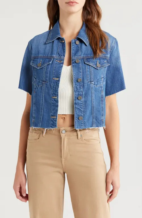 HIDDEN JEANS Crop Denim Shirt in Dark Wash at Nordstrom, Size X-Small | Nordstrom