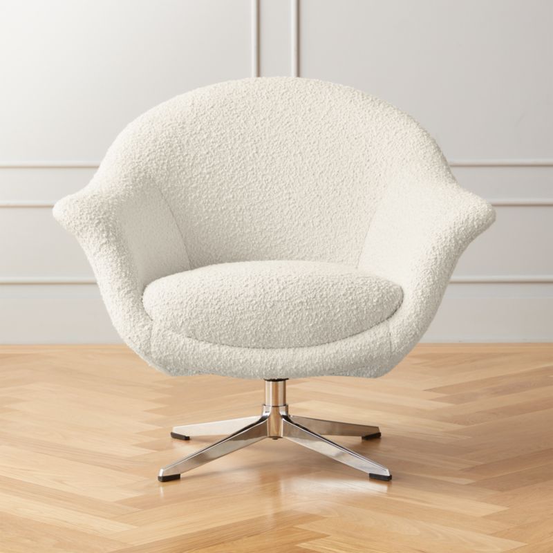 Anja Ivory Boucle Swivel Chair | CB2 | CB2