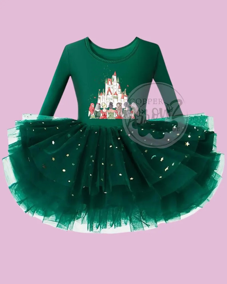 Green Christmas Princess Tutu Dress | Disney Holiday Outfit for Girls | Long Sleeve Sparkle Leota... | Etsy (US)