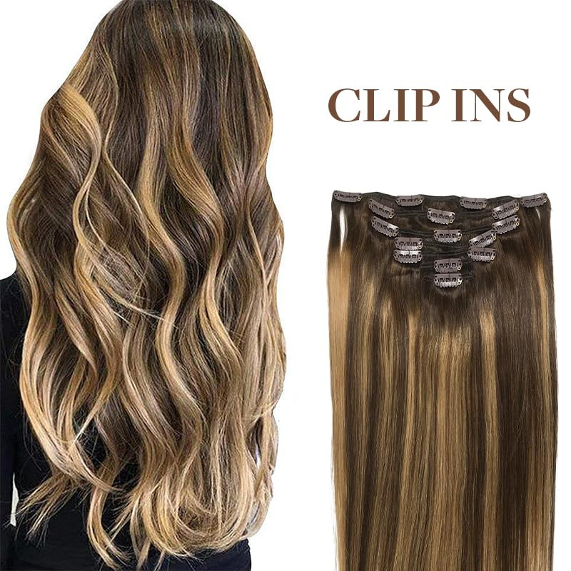 GOO GOO Clip-in Hair Extensions for Women, Soft & Natural, Handmade Real Human Hair Extensions, C... | Amazon (US)