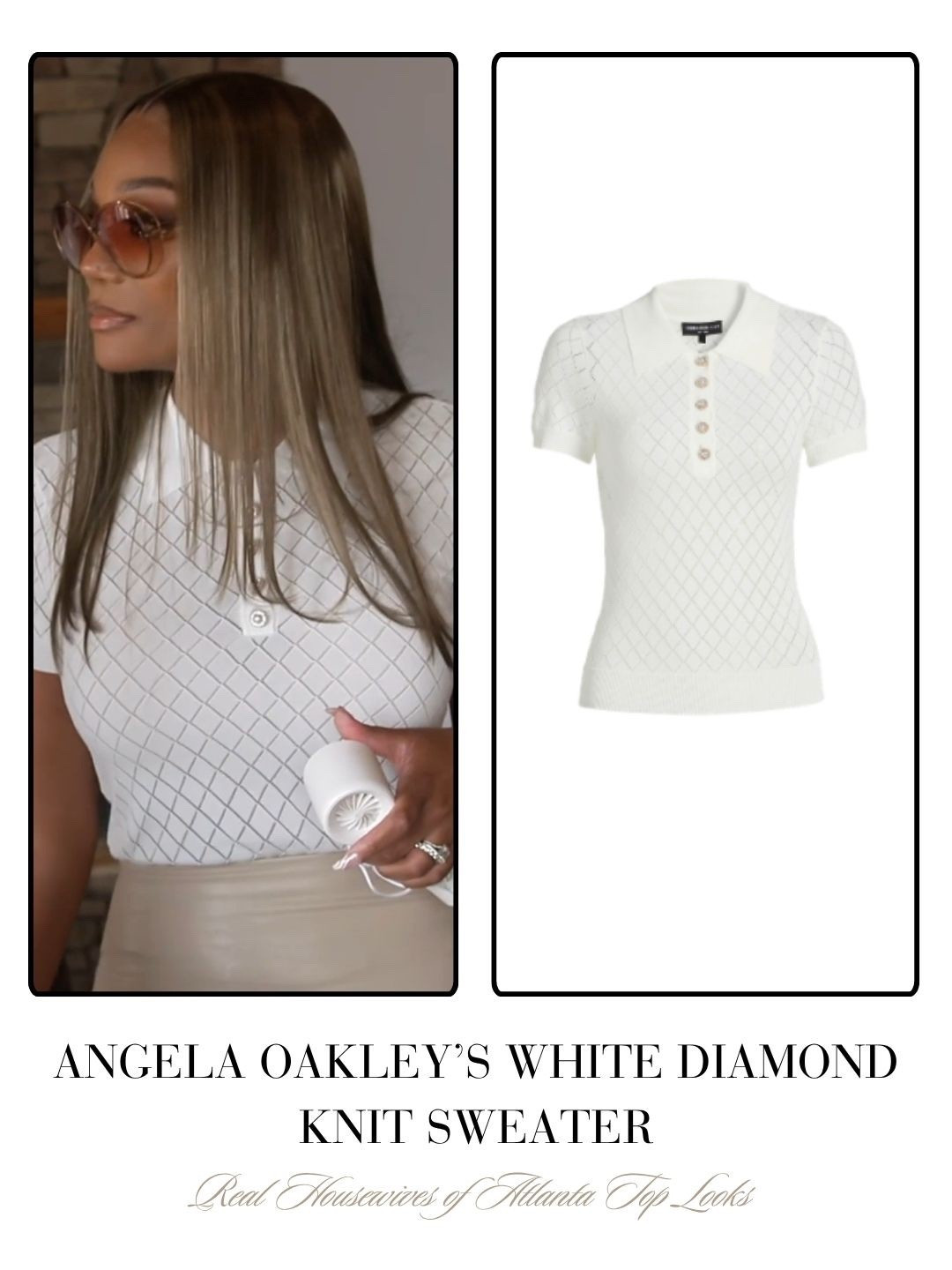 Angela Oakley’s White Diamond Knit Sweater 