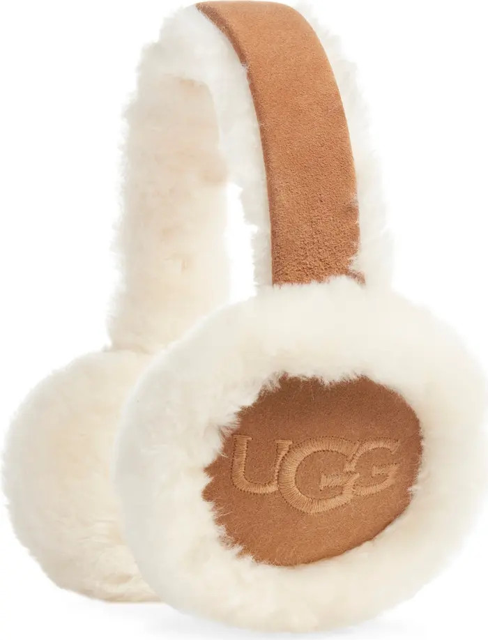Logo Embroidered Genuine Shearling Earmuffs | Nordstrom