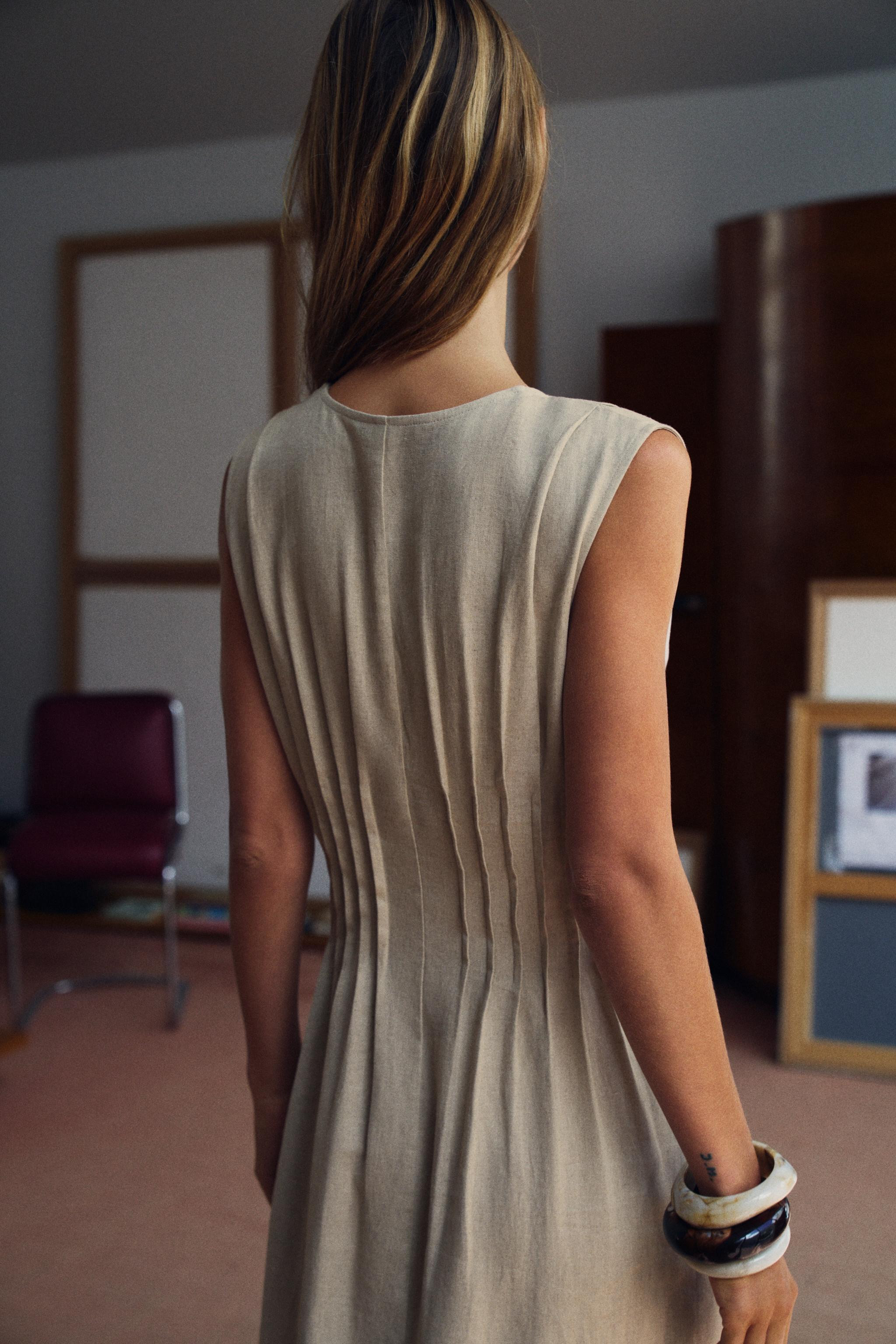 DRAWSTRING LINEN MIDI DRESS | Zara US