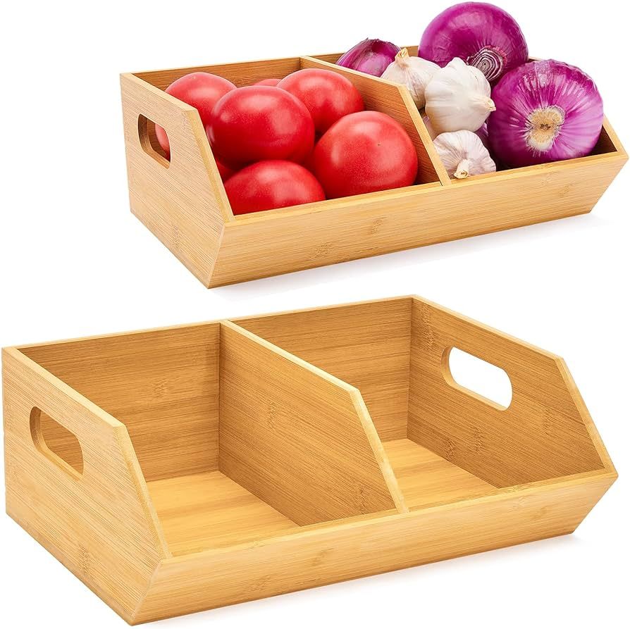 2 Set Bamboo Storage Bin, Pantry Organization and Storage Baskets, Kitchen Organization, Potato a... | Amazon (US)