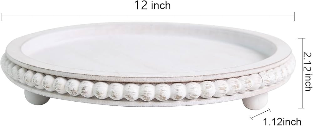 HPC Decor 12in Round Wood Tray - White, Distressed, Farmhouse Rustic - Decorative Tray for Living... | Amazon (US)