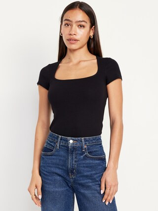 Lace-Trim Rib-Knit Top | Old Navy (US)
