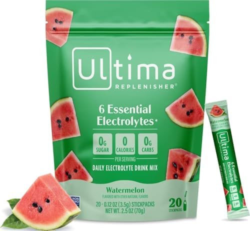 Ultima Replenisher Daily Electrolyte Powder – Watermelon, 20 Stickpacks – Zero Sugar Hydratio... | Amazon (US)