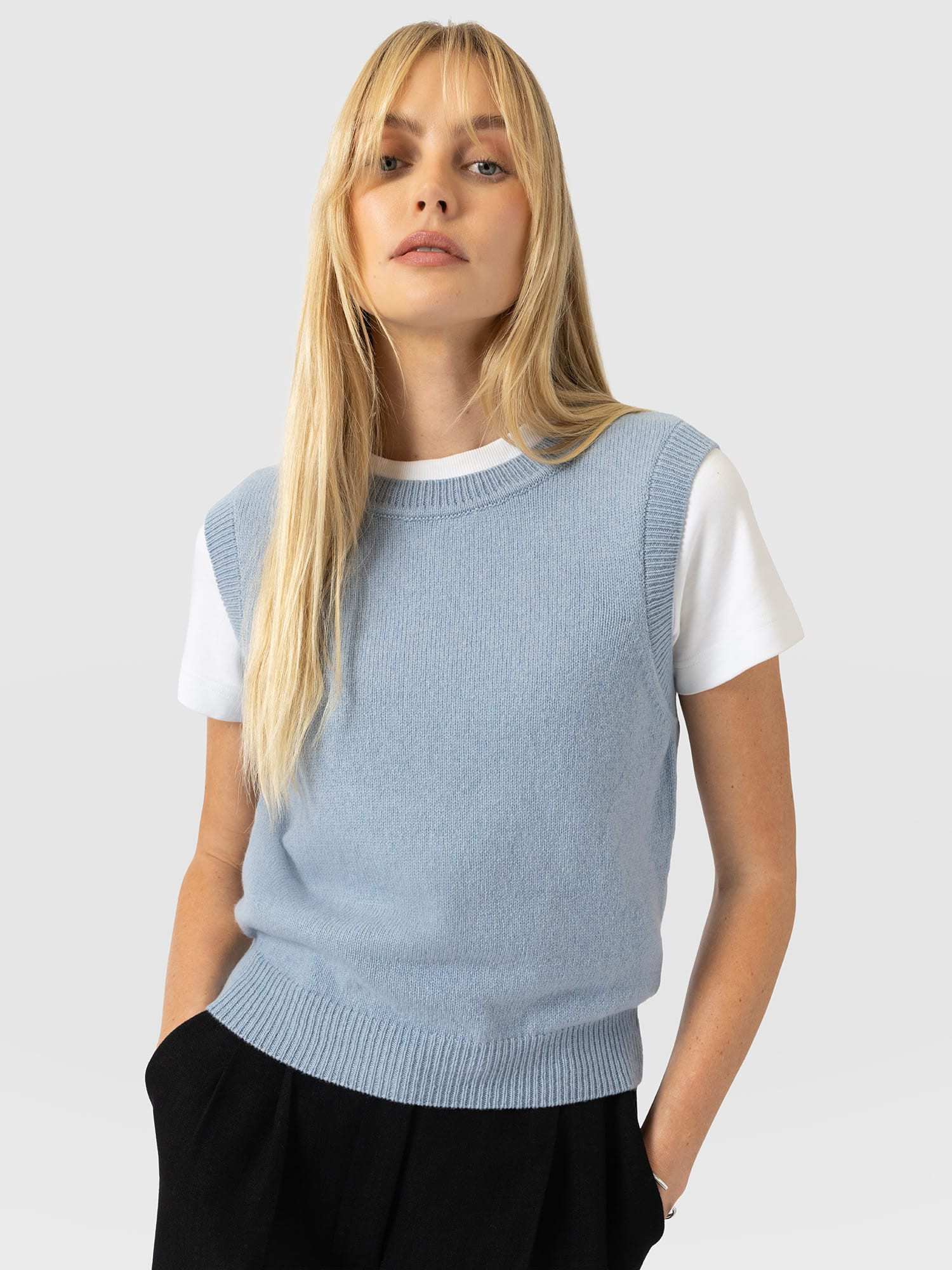 Oxford Cashmere Sleeveless Knit - Blue | Saint + Sofia UK