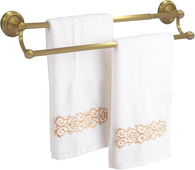 Double Towel Bar, Antique Brass Bathroom Towel Racks Wall Mounted, Adjustable 16.5-27.8 Inch Gold... | Amazon (US)