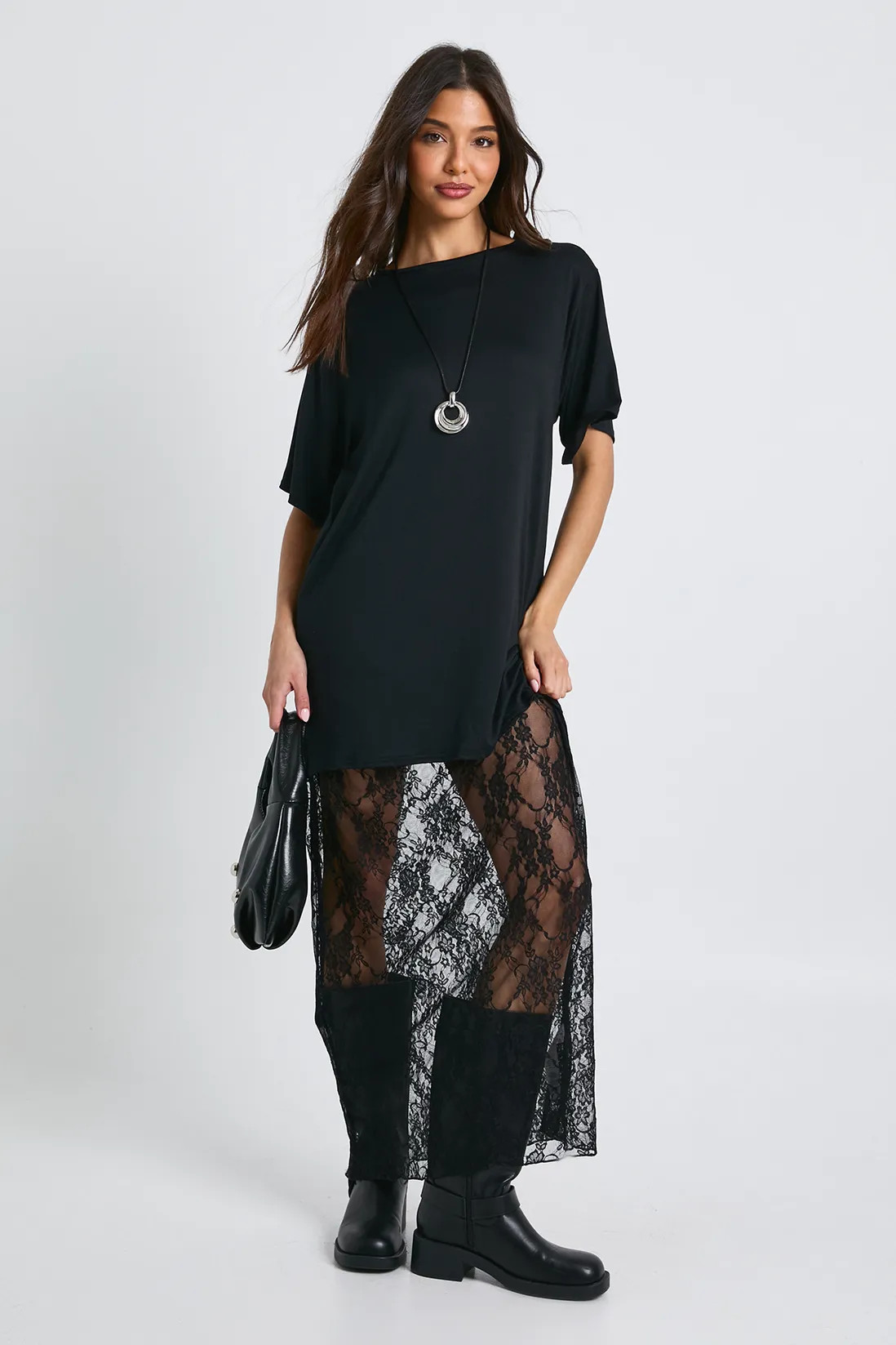 Lace Detail Midaxi T-shirt Dress | Boohoo.com (UK & IE)