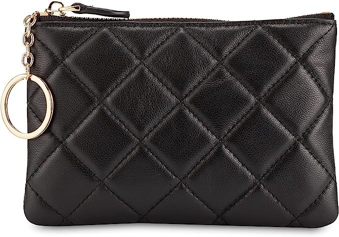 DORIS&JACKY Soft Lambskin Leather Coin Purse Small Quilted RFID Blocking Top Zipper Wallet With K... | Amazon (US)