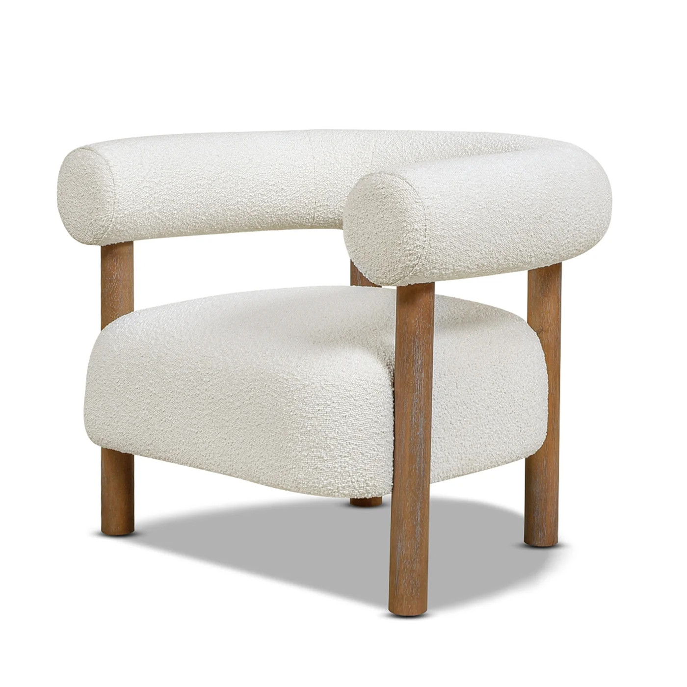 Fuji Mid Century Modern Barrel Accent Arm Chair Ivory White Boucle - Walmart.com | Walmart (US)