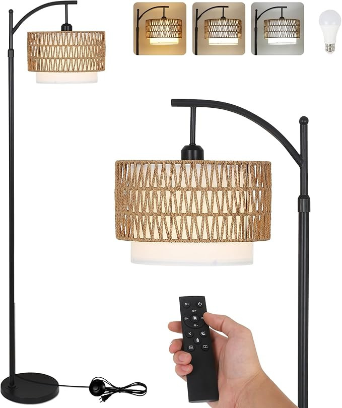 Arc Floor Lamp for Living Room with 3 Color Temperatures, Farmhouse Floor Lamps with Remote & Dim... | Amazon (US)