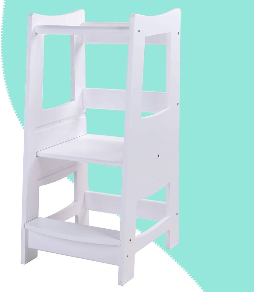 EGREE Toddlers Kitchen Step Stool with Safety Rail Kids Wooden Standing Tower for Kitchen Counter... | Amazon (US)