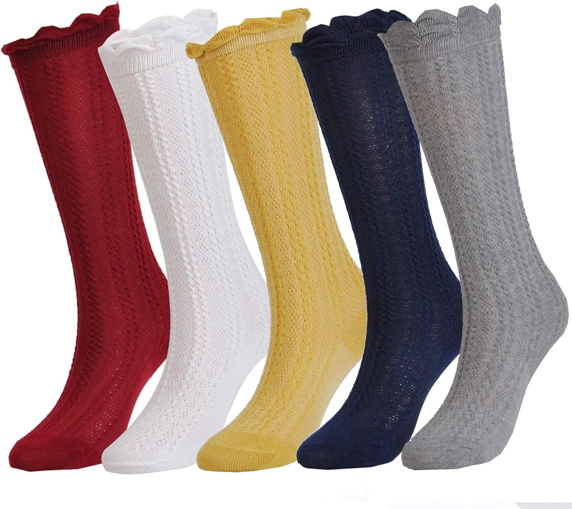 EPEIUS Baby Girls Knee High Socks Cotton Uniform Socks Tube Ruffled Stockings Newborn Infant Todd... | Amazon (US)