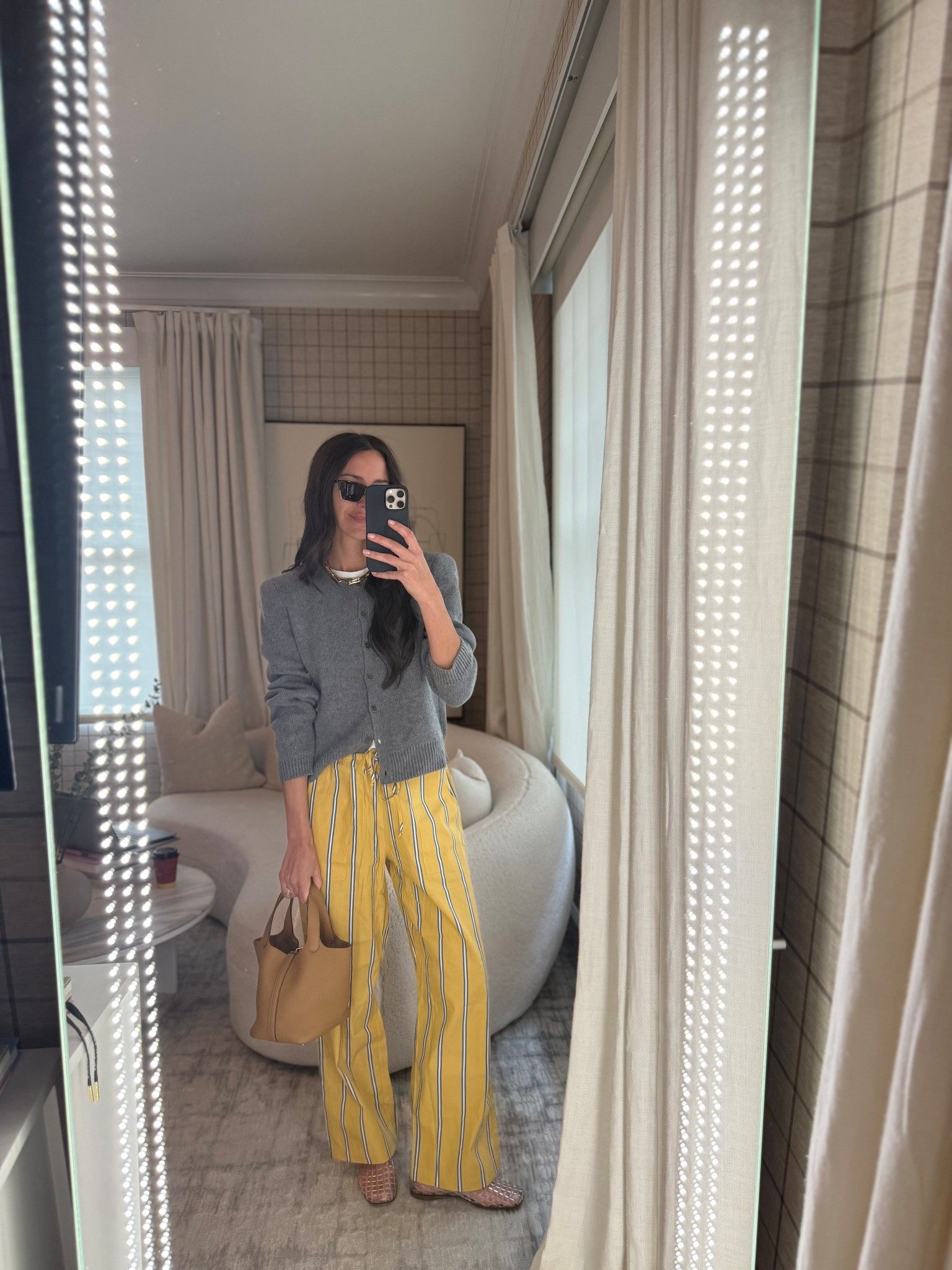 Love styling these bright yellow pants! My cardigan is Magda Butrym but linked similar