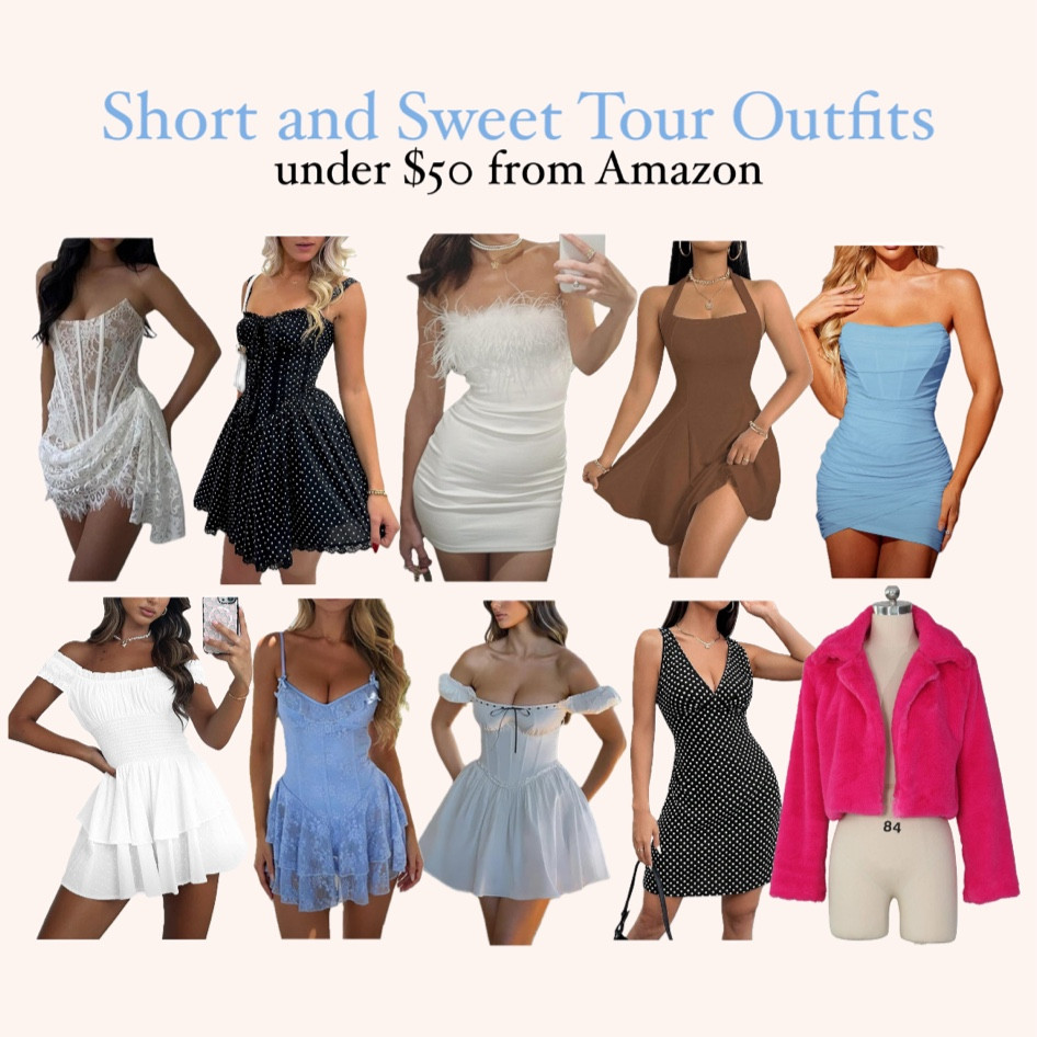 SHORT N SWEET TOUR OUTFITS FROM AMAZON

going out, party outfit, sequin outfit, black and white lace dress, white dress, black dress, pink dress, blue dress,

#LTKFindsUnder50