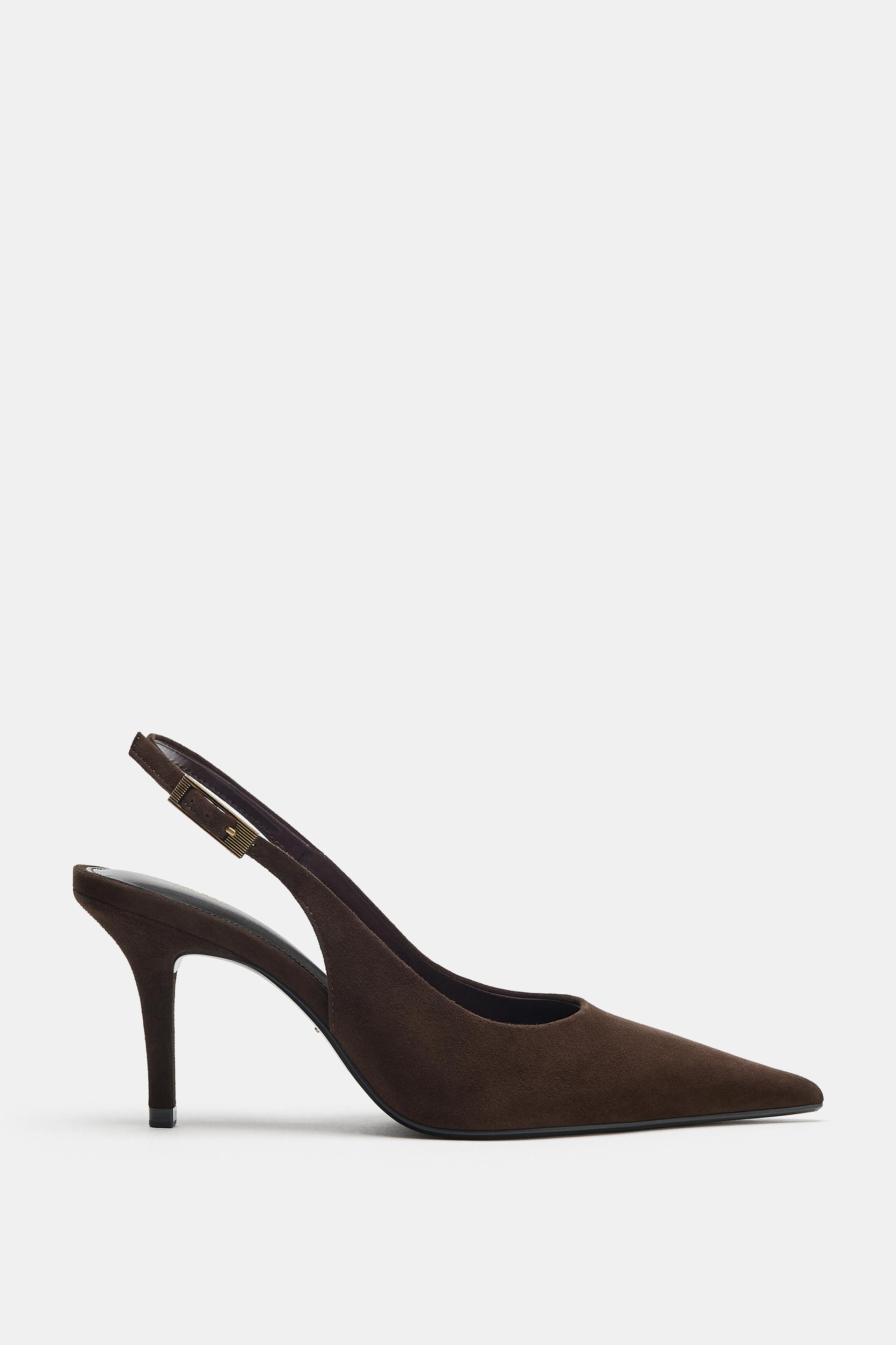 Zara - Suede Buckle High-Heel Shoes - Chocolate Brown - 7½ - Woman | Zara US
