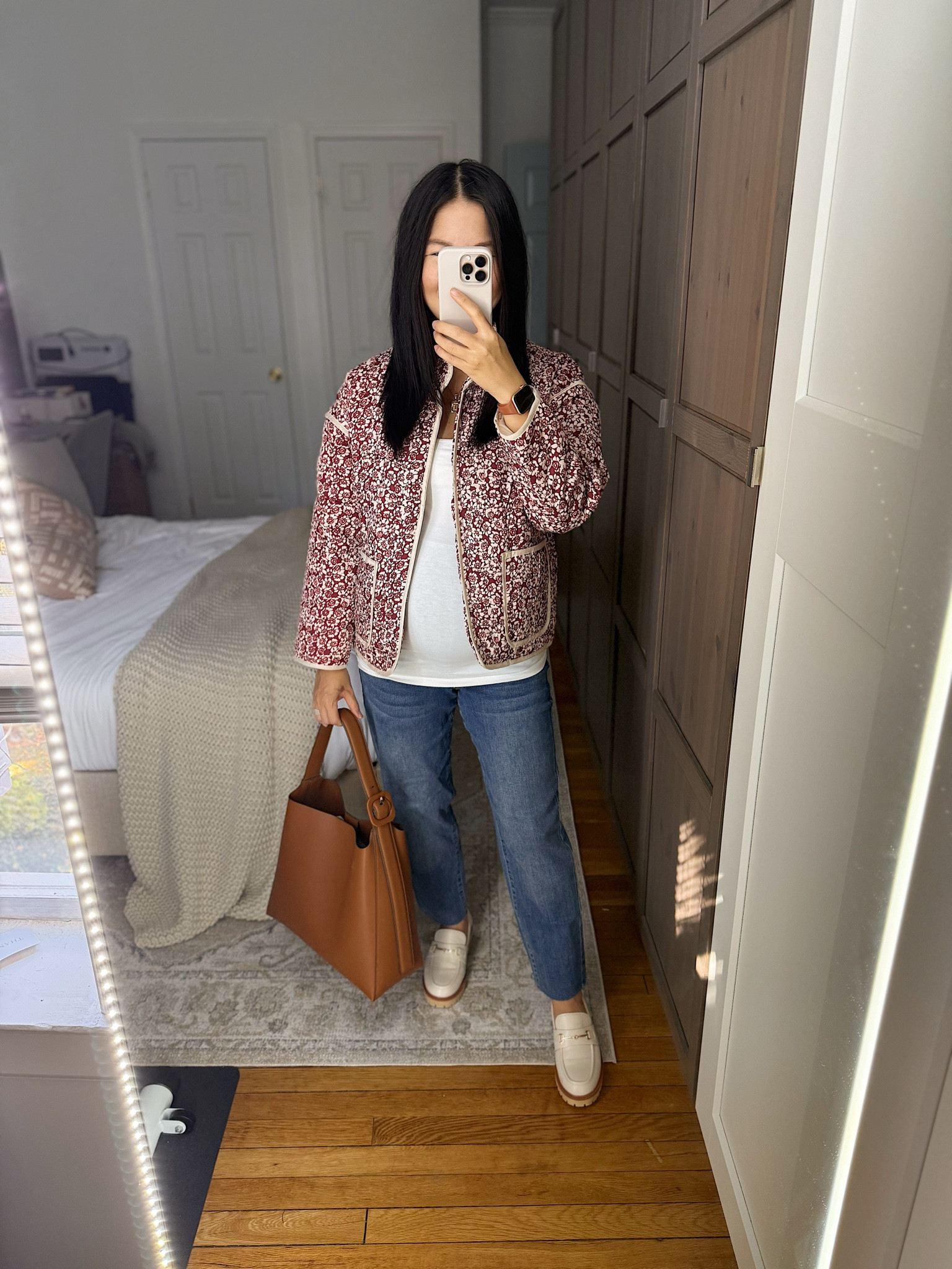 Red floral jacket (S)
White maternity tank (XS)
Nursing friendly top
Maternity jeans (S – cut 3” off the hem)
Brown tote bag
White chunky loafers (TTS)
White lug sole loafers
White loafers
Maternity outfit
Casual fall outfit
Amazon maternity clothes
Mom outfit

#LTKBump #LTKFindsUnder50 #LTKFamily