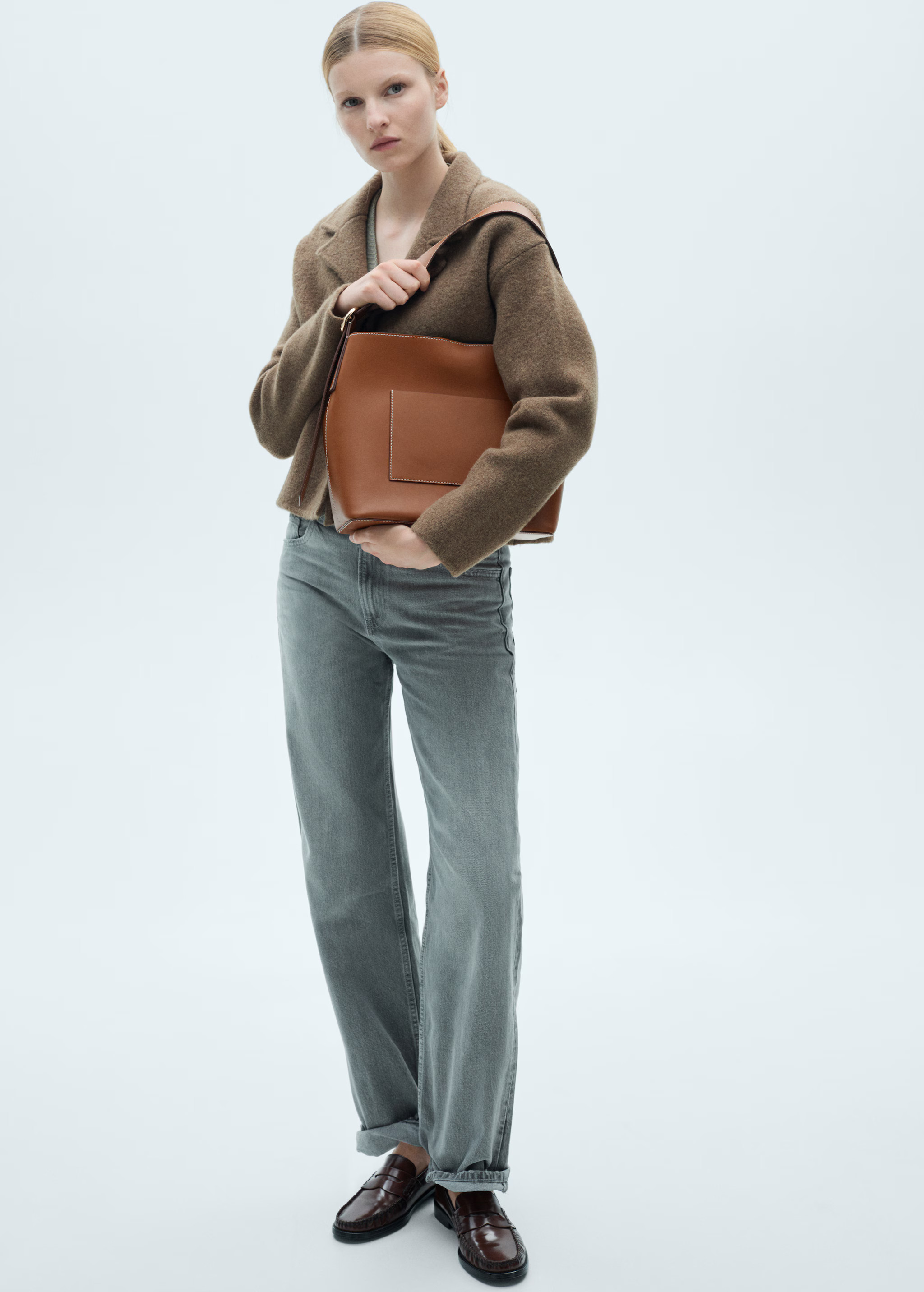 Leather shopper bag - Woman | MANGO USA | MANGO (US)