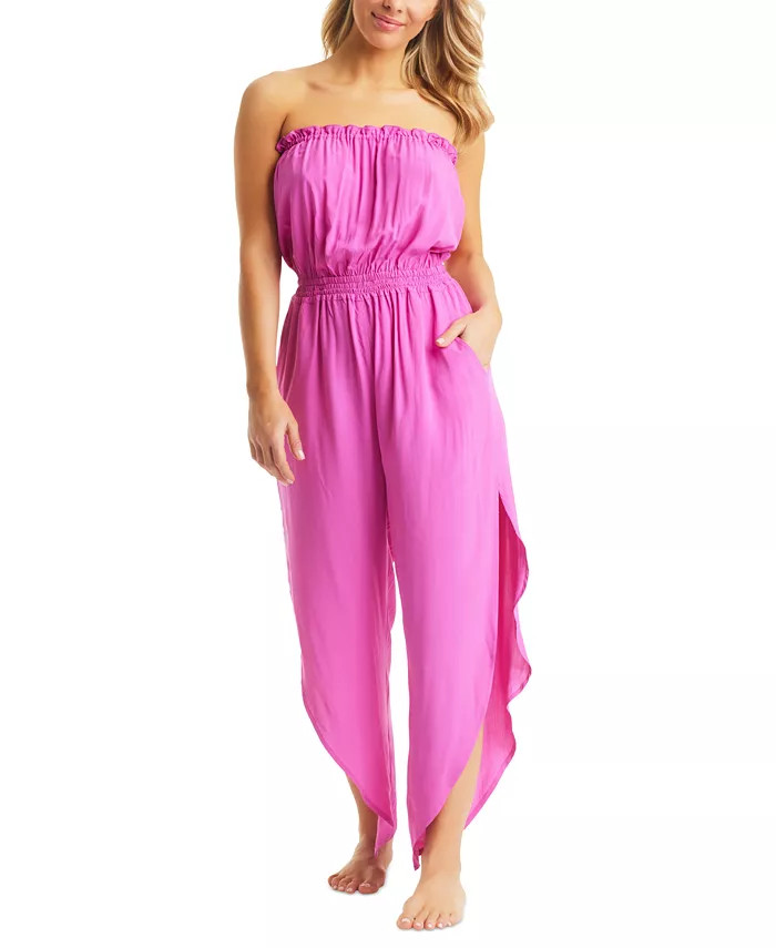 Strapless Side Slit Tulip Leg Jumpsuit, Created for Macy's | Macys (US)