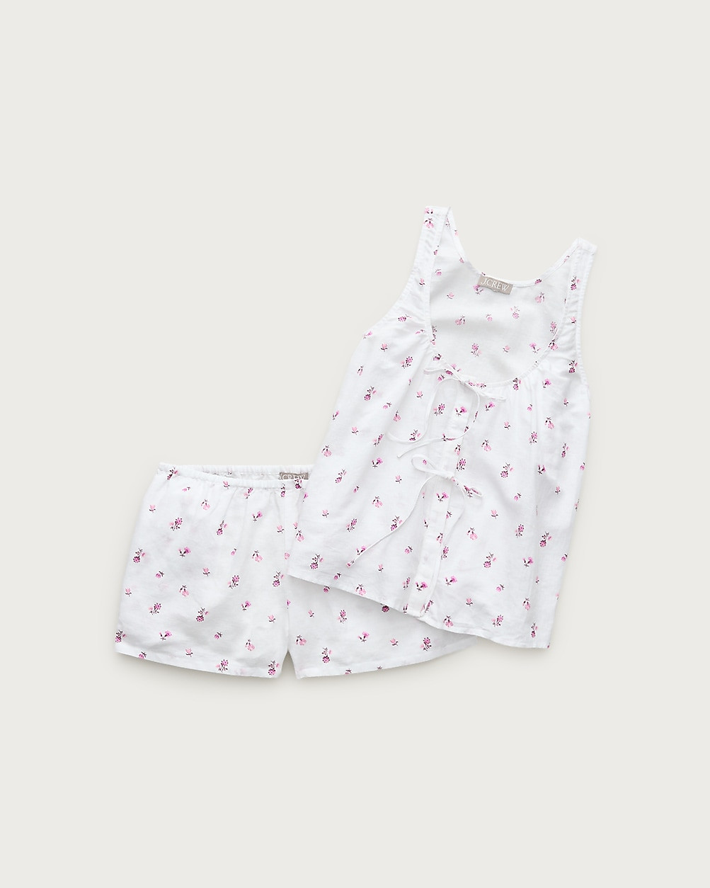 Tie-front pajama short set in floral-print linen-cotton blend | J. Crew US