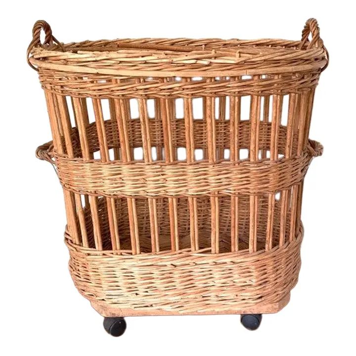Vintage Largel French Woven Rattan Boulanger Basket | Chairish