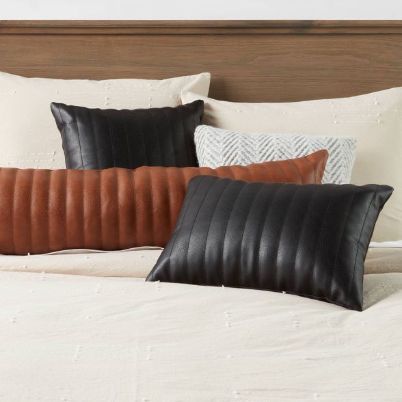 Lumbar Faux Leather Channel Stitch Decorative Throw Pillow - Threshold™ | Target