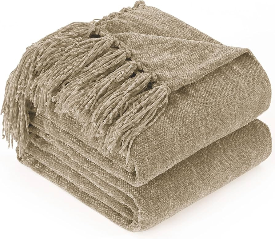 Chenille Throw Blanket for Couch with Tassels,50"X60" Soft Cozy Lightweight Knitted Boho Decorati... | Amazon (US)