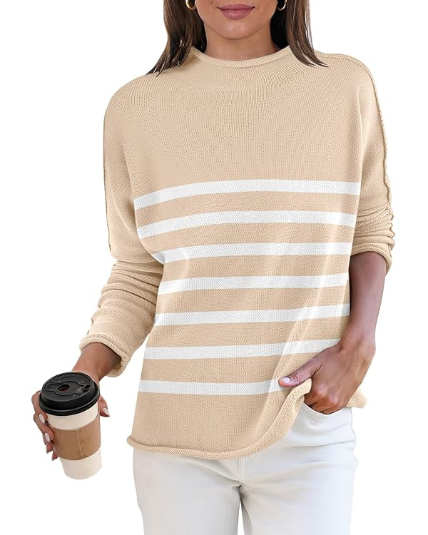 ANRABESS Women Casual Long Sleeve Mock Funnel Neck Knit Pullover Sweater Top 2025 Fall Fashion Ou... | Amazon (US)