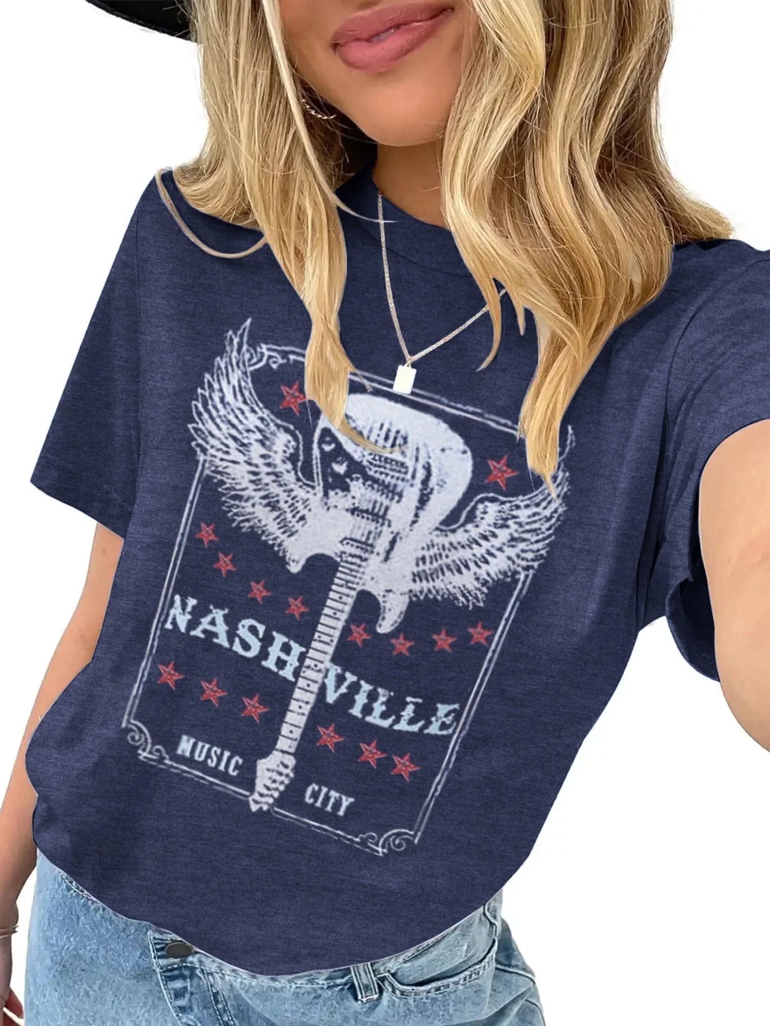 XCHQRTI Nashville Shirt Women Nashville Music Graphic Tshirt Casual Guitar Shirts | Walmart (US)