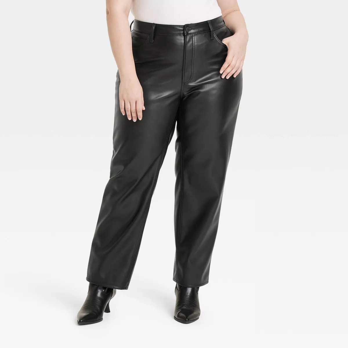 Women's High-Rise Faux Leather Straight Jeans - Universal Thread™ Black 17 | Target