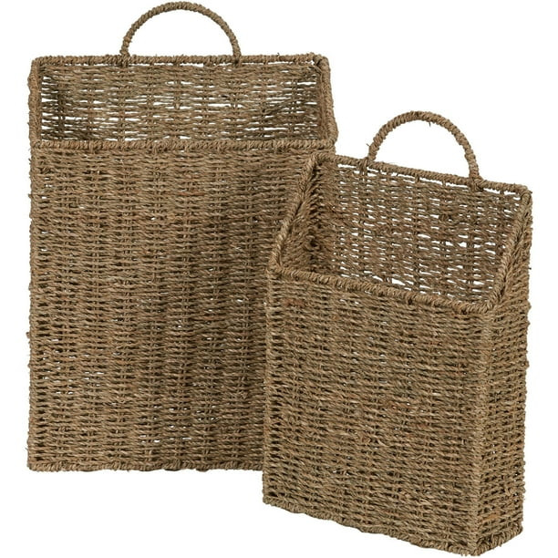 HOUSEHOLD ESSENTIALS Rectangular Wicker Wall Baskets, Set, of 2 - Walmart.com | Walmart (US)