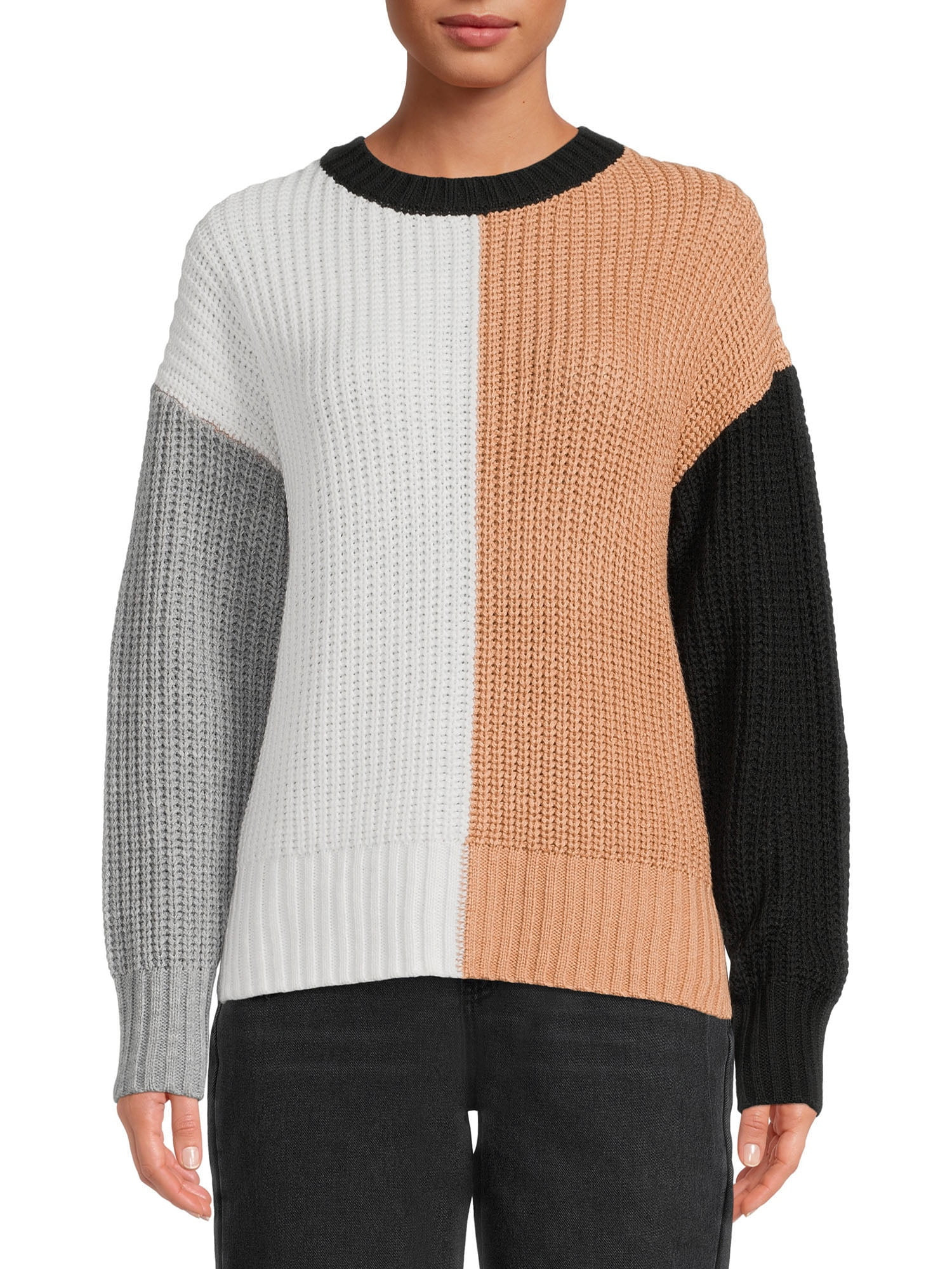 Time and Tru Women's Colorblock Sweater - Walmart.com | Walmart (US)