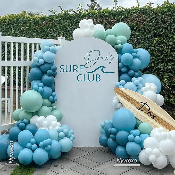 141Pcs The Big One Balloon Arch Garland Kit, Dusty Blue Pastel Green White Balloons for Surfs Up ... | Amazon (US)