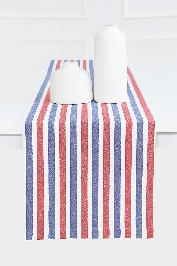 PurpleEssences 4th of July Striped Table Runner 90 inches Long Stripe Runner 14 x 90 Inch 100% Co... | Amazon (US)